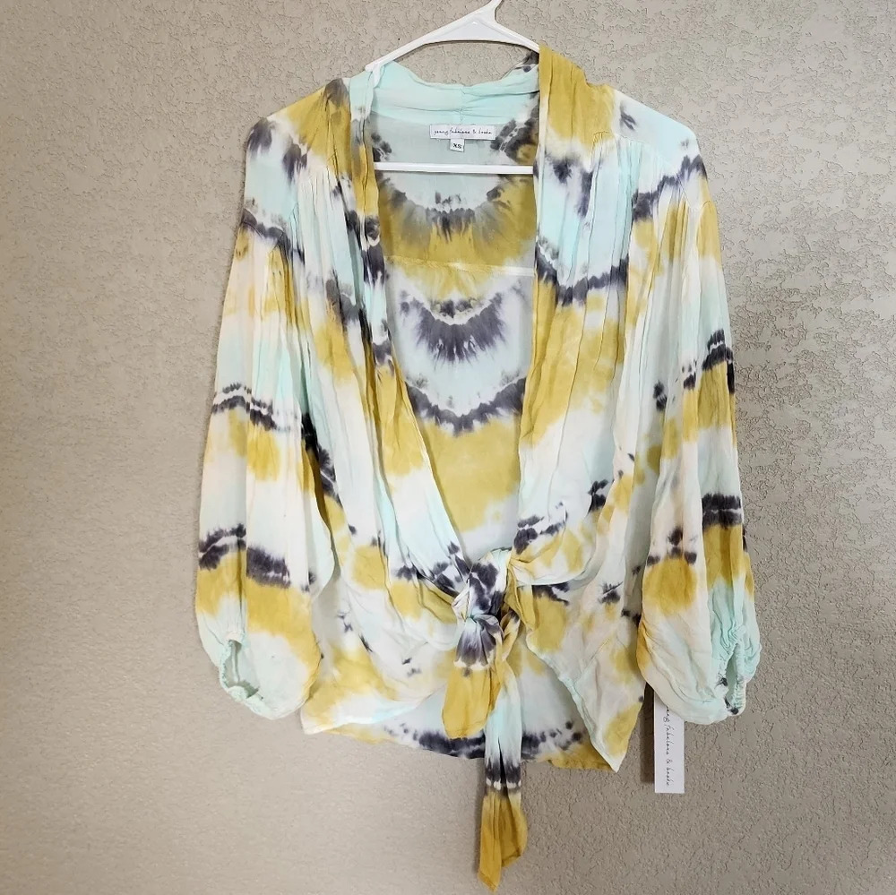 Young fabulous and broke tiedye front tie top size XS oversized style Nww